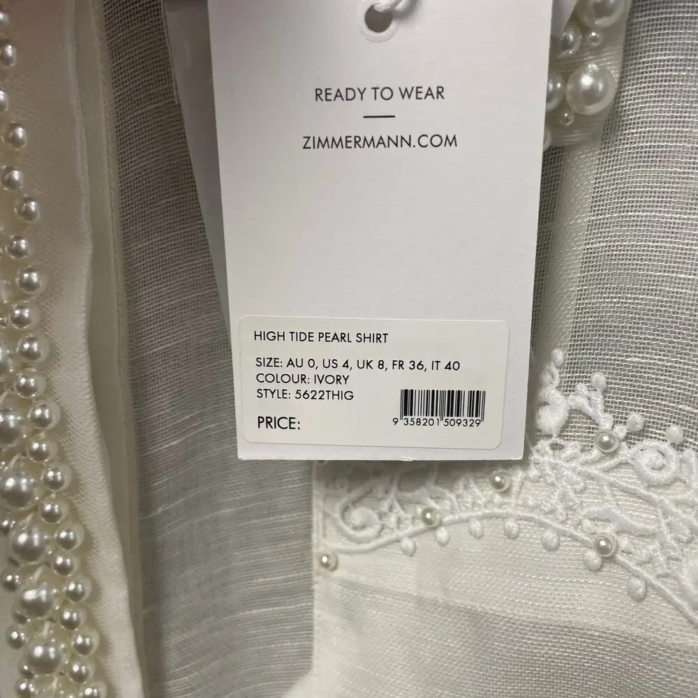NWT Zimmermann High Tide Pearl Shirt Ivory Long Sleeve Button Up AU 0 / US 4 - Picture 8 of 11